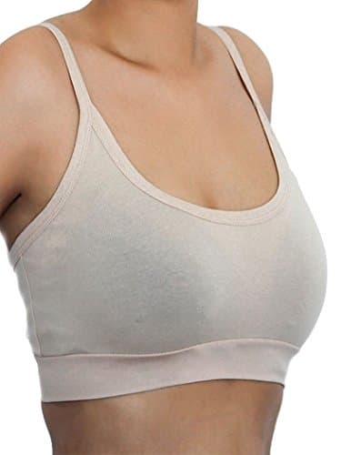 Damen Bustier Bio-Baumwolle Sport BH Top Unterhemd 9 Farben Yoga Pilates Fitness (M, beige)