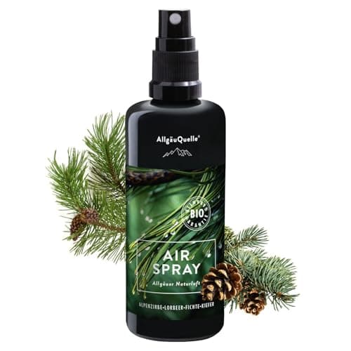 AllgäuQuelle® Bio Airspray - Raumduft Allgäuer Naturluft mit 100% naturreinen ätherischen Ölen – veganer Lufterfrischer - Natürlicher Raumerfrischer erfrischt die Raumluft, 100 ml Bio Vegan