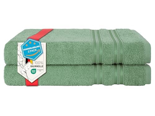 Hammetex 2er Badetücher Set, 100% Baumwolle Premium Qualität Groß 70x140cm Duschtücher, Weich Saugstark Schnell Trocknendes Badetücher, Salbeigrün Öko