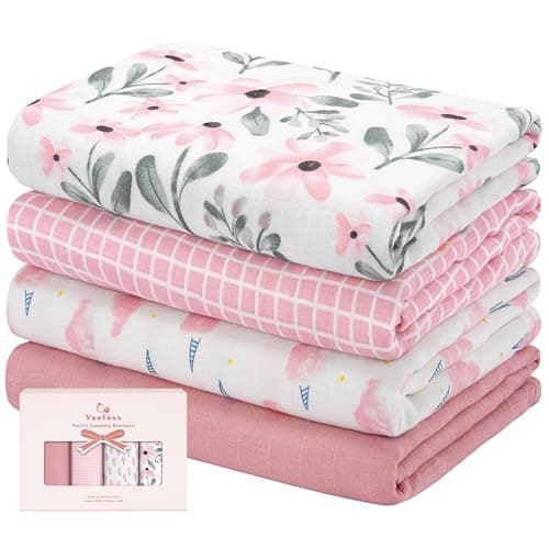 Yoofoss 4er Pack Baby Pucktuch 120x120 cm Mullwindeln aus Baumwolle und Bambus Wickeltuch Swaddle Decke Tücher als Babydecke Puckdecke Mulltücher Badetuch Wickeldecke