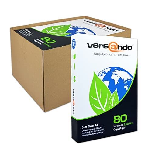 versando 1.500 Blatt Recyclingpapier DIN A4 EcoWhite 80g Druckerpapier hohe Weiße ISO 90 - Blauer Engel zertifiziert - Umweltpapier in der Saferbox Öko