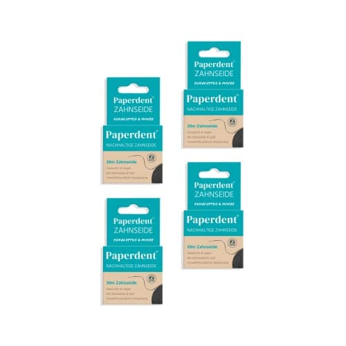 Paperdent® 4er Set Zahnseide Eukalyptus & Minze - gewachst, vegan, umweltfreundlich verpackt Öko Vegan