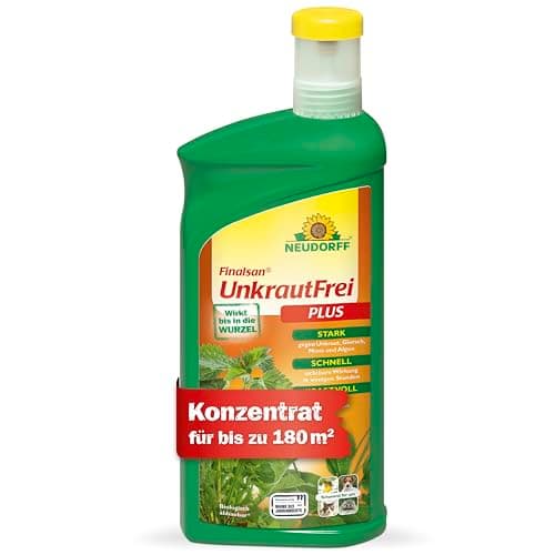 Neudorff Finalsan UnkrautFrei Plus – Kraftvoller, schnell wirkender Unkrautvernichter, der bis in die Wurzel wirkt. Konzentrat für 180 m², 1 Liter Bio Öko