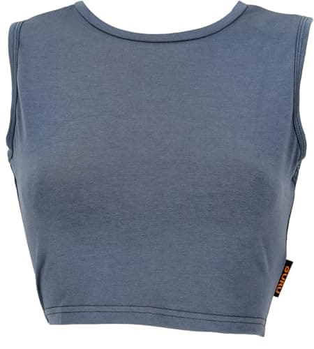 GURU SHOP Kurzes Top, Bedrucktes Yoga Top, Yogatop aus Bio-Baumwolle - Blaugrau, Damen, Size:M Bio