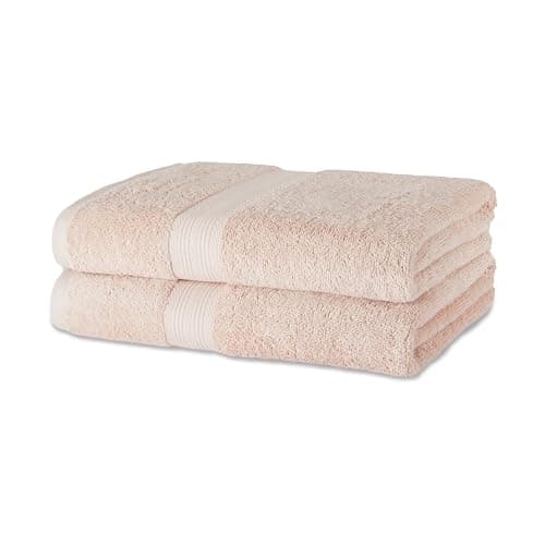 Amazon Basics Badetuch aus Bio-Baumwolle, farbecht, 2 Stück, 76 x 137 cm, Blush Rosa Bio
