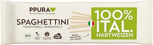 PPURA Bio Spaghettini Hartweizen Pasta 500 g, 100% natürliche & besonders dünne Spaghetti, Made in Italy - italienische Nudeln ohne Zusatz-, Farb- oder Konservierungsstoffe Bio Öko