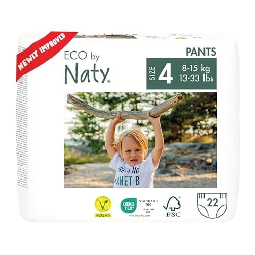 Eco by Naty Baby Windeln Pants - umweltfreundliche Premium-Bio Höschenwindeln aus pflanzenbasierten Materialien, sehr saugfähig und frei von gefährlichen Chemikalien (Größe 4 ) | 22 Stück (1er Pack) Bio Öko Vegan
