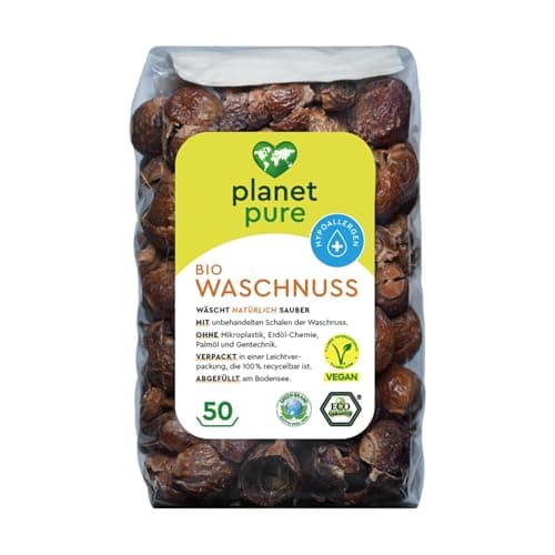 Planet Pure Bio Waschnuss - natürlich Waschen - umweltfreundlich - reicht für bis zu 50 Waschladungen - Wäsche waschen ohne Waschmittel oder Waschpulver mit unbehandelten Schalen der Waschnuss - 250 g Bio Öko