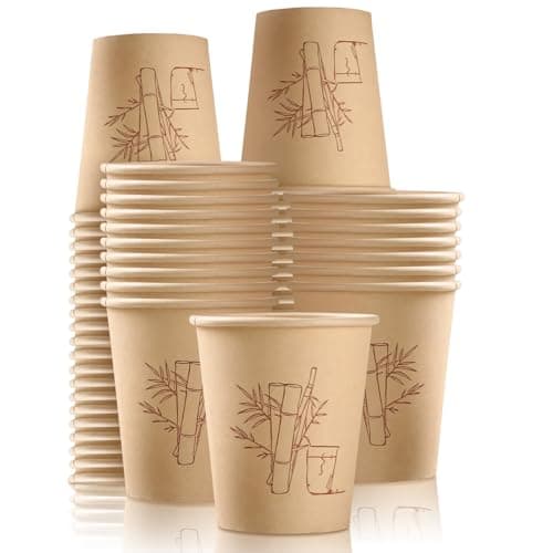 XIAQICA 100 Stück Pappbecher 240ml Ø 7,5 mm Kompostierbare Bio Bambusfaser Braun Kaffeebecher Isolierte Verdicken Robust Auslaufsicher Papbecher Weihnachten Getränkebecher für Kaffee Tee