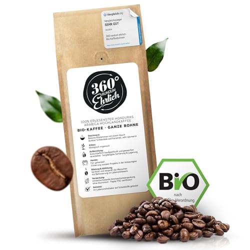 Premium Bio Kaffeebohnen preisgekrönt – Kaffee köstlich, sehr säurearm von 360 Grad rundum ehrlich - Ganze Bohnen - ideal für Bulletproof Coffee Bio Öko