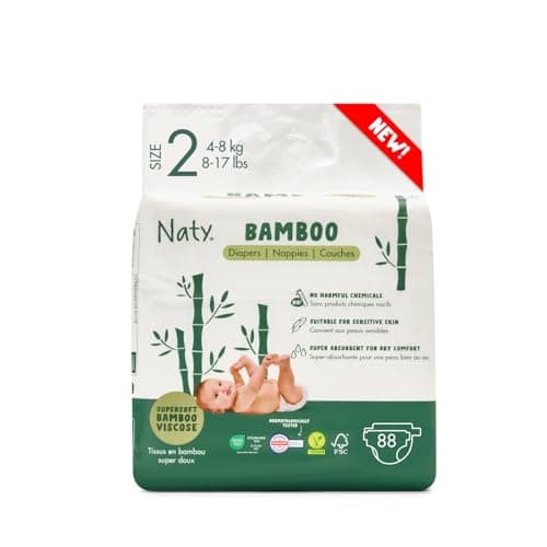 Naty Bamboo Baby Windeln aus Bambus-Viskose – Seidenweich, pflanzenbasierte Windeln, Dermatologisch getestet für empfindliche Haut & super saugstark (Größe 2, 88 Stück)