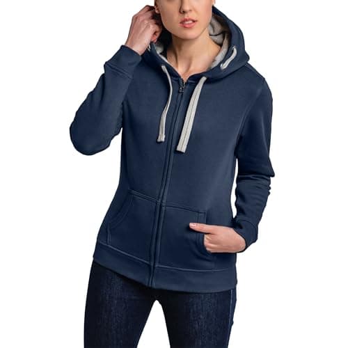 HRM Damen Hooded Jacket, navy, Gr. M I Premium Kapuzenjacke Damen mit Kontrast-Innenfutter I Basic Hoodie mit Reißverschluss I Zip Hoodie I Hochwertige & nachhaltige Damen-Oberteile Öko