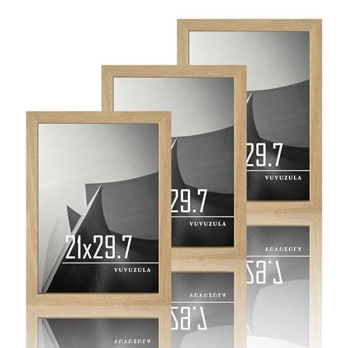 VUVUZULA Bilderrahmen A4 Holzrahmen 21x30cm Holz Fotorahmen MDF Rahmen DIN A4 für Urkunden in Natur 3er Set