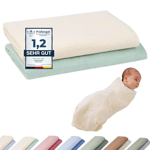 furora BABY Mullwindeln & Pucktuch 120x120 cm XXL (weiche Musselin Bio-Baumwolle) Oeko-TEX 100 Mulltücher Baby | saugtark + 60 Grad waschbar | Stoffwindeln Tuch, große Spucktücher (Grass)