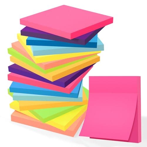 Mexgcom 16 Blöcke Haftnotizen, 76 x 76 mm Selbstklebende Klebezettel, 55 Blätter/Pad, Leicht zu Beschreiben, Sticky Notes für Schule, Büro, Zuhause (Bunt) Öko