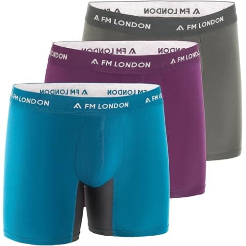 FM London 3er-Pack Bambus-Boxershorts für Herren mit Reibungsschutz – Weiche Unterhosen für Männer mit Langem Bein und Vorgeformtem Schritt – Feuchtigkeitsableitend, Etikettenlos und Atmungsaktiv