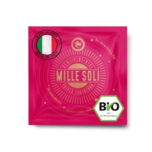 MilleSoli Bio Espresso ESE Pads 50 Stück - Traditionelle Dreifachröstung In Handarbeit - Premium Kaffeepads kompostierbar - E.S.E Pads 50 Stück je 7 g