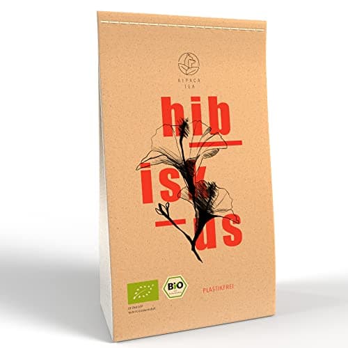 Alpaca Tea | Premium Bio Hibiskus Tee 250g | nachhaltig durch Graspapier | lose getrocknete Hibiskusblüten für Tee | plastikfrei Bio Öko