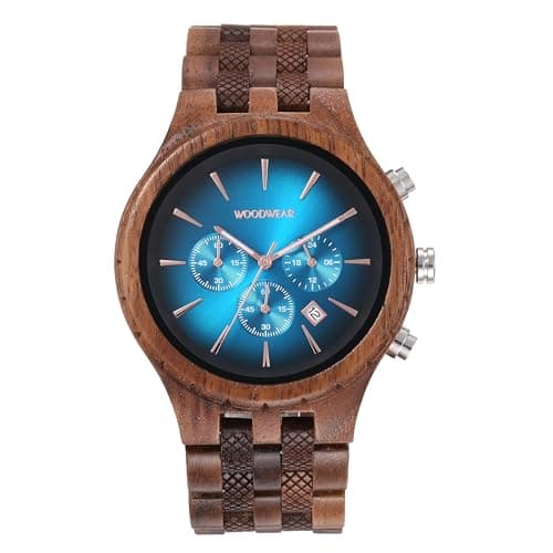 woodwear Holzuhr Herren – Chronograph mit Nachtblauem Zifferblatt – Holzarmband – Herrenuhr mit Datumsanzeige – Nachhaltige Holzarmbanduhr Öko