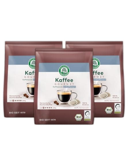 LEBENSBAUM 3 x Bio Kaffe Gourmet Pads entkoffeiniert, Kaffeepads Set, 3er Set Kaffeepads, entkoffeinierter Kaffee Bio 3 x 18 Pads x 7 g Bio Öko