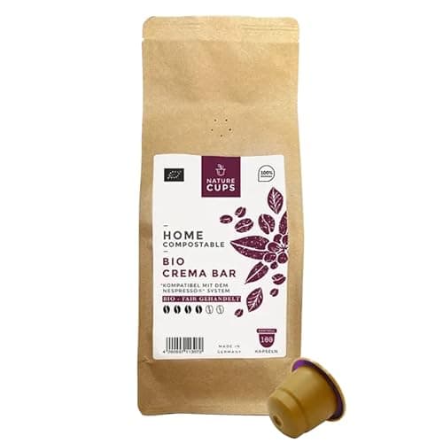 NATURE CUPS kompostierbare Kaffeekapseln kompatibel mit Nespresso - Bio Crema Bar 100er Packung Bio Öko Vegan