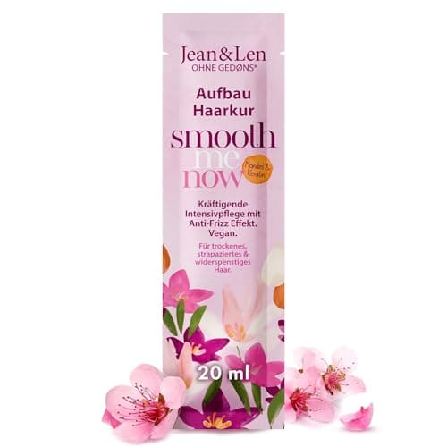 Jean & Len Aufbau Haarkur Mandel & Keratin, für stark strukturgeschädigtes Haar, repariert & reduziert Spliss sowie Haarbruch, glättet die Haarstruktur, Haarkur ohne Parabene & Silikone, vegan, 20 ml Öko Vegan