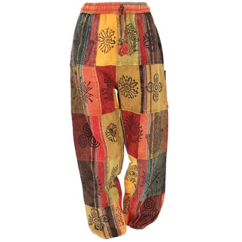 GURU SHOP Patchwork Stonewash Yogahose, Unisex Goa Baumwoll Hose - Orange, Herren, Size:M