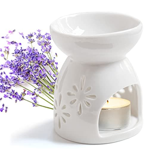 Keramik Duftlampe Aromalampe mit Kerzenhalter, Aroma Diffusor Räucher Zubehör für Duftöl, Blumenmuster Aroma Diffuser- 9.5×7.5×5.3cm