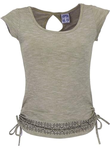 GURU SHOP Yoga -T-Shirt aus Bio-Baumwolle - Helles Olivgrün, Damen, Size:S