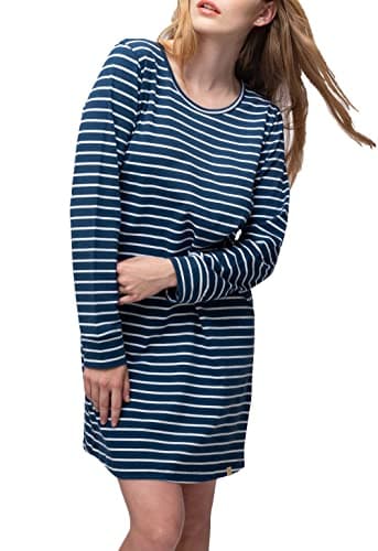 greenjama Damen Sleepshirt Ringel, GOTS-Zertifiziert Nachthemd, Ultramarin, 40 Bio Öko