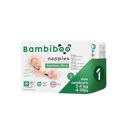 Bambiboo Hautfreundliche Einwegwindeln Newborn mit Weicher Bambusfaser und Nabelöffnung - Newborn Baby Windeln - Neugeborene Baby Wegwerfwindeln - Schutz für die Haut - Größe 1, 26 Stück