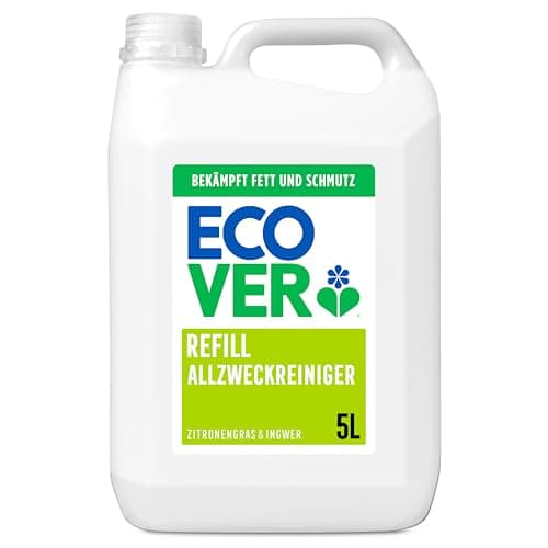 Ecover Allzweckreiniger Nachfüllpack, entfernt Schmutz und Dreck auf harten Oberflächen, Zitronengras- und Ingwerduft, 1 x 5L Packung Bio Öko Vegan