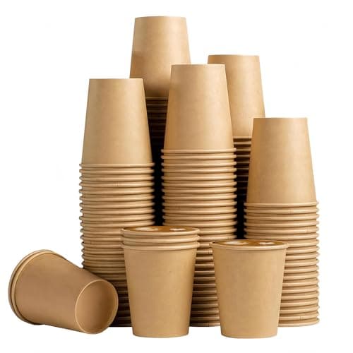 Kokoie 50 Stück Pappbecher, 9oz 250ml Kaffeebecher Papierbecher, Becher aus nachhaltiger Forstwirtschaft, Wiederverwendbar Kaffeebecher, Kaltgetränkebecher für Kaffee Tee (Braun, 250, Milliliter) Öko