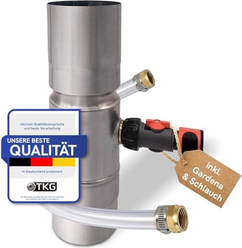 Regensammler für Fallrohre 100 mm - Zink Regenwassersammler für Fallrohr DN100 mit Schlauch- und Fassanschluss - Wassersammler für Regentonne, Zisterne - wetterfest und langlebig - Indiva Öko