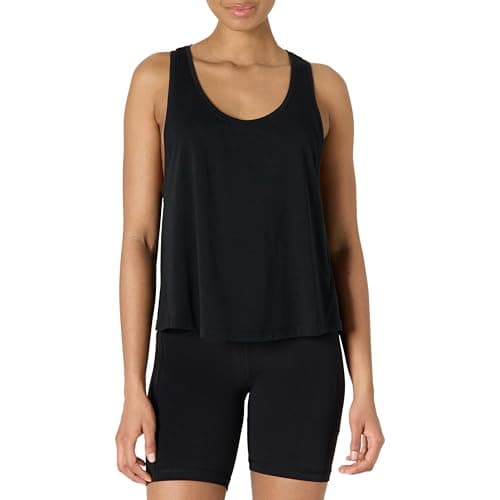 Amazon Essentials Damen Active Soft Cotton Leichtes Yoga-Workout-Tanktop mit Weitem Armausschnitt und Racerback, Relaxed Fit, Schwarz, M