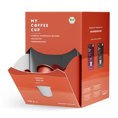 My Coffee Cup – MEGA BOX LUNGO DECAF – BIO-KAFFEE I 100 Kapseln für Nespresso®³-Kapselmaschinen I heim- und gartenkompostierbar – 0% Alu I Nachhaltige Kaffeekapseln Bio Öko