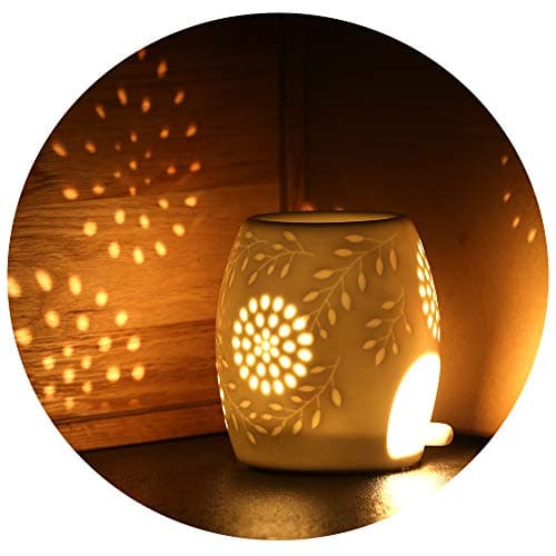 ecooe Aromalampe Teelichthalter Duftlampe aus Keramik weiß mit der Candle Löffel Aroma Diffuser Öko
