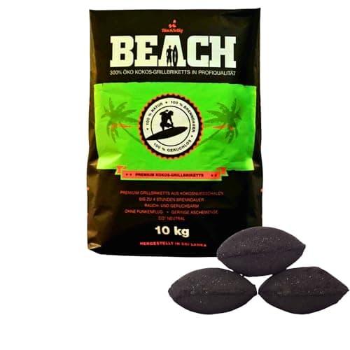 BlackSellig Beach Premium Kokos Grillbriketts – Cocos Holzkohle für Dutch Oven, BBQ & Smoker – Hochwertige Grillkohle & Holzkohlebriketts – Lange Brenndauer & Hohe Hitze (10kg) Öko
