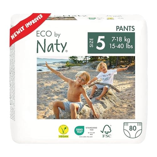 Eco by Naty Baby Windeln Pants - umweltfreundliche Premium-Bio Höschenwindeln aus pflanzenbasierten Materialien, sehr saugfähig und frei von gefährlichen Chemikalien (Größe 5 ) | 80 Stück (4er Pack)