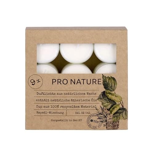 Müller Kerzen PRO NATURE Duftlichte mit Rapsöl - Birke & Kräuter - 9er Pack - 6 Stunden Brenndauer - Teelichter aus Natürlichem Wachs, Ätherischen Ölen - Hülle 100% recyceltes Material Öko