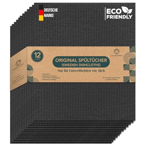 Zukunftsenkel Schwedische Spültücher, Biologisch Abbaubare Putztücher, Plastikfreie Putzlappen, Biologisch abbaubar Dishcloths Spüllappen (Dunkelgrau) Bio
