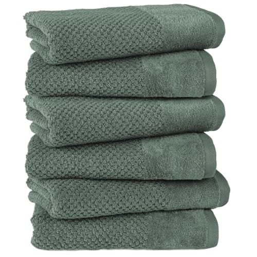 Pure Label Handtuch - 6er-Pack 50x100cm aus 100% Baumwolle - saugstark, schnelltrockend & weich - Handtücher mit Anhängeschlaufe - Oeko-TEX Zertifiziert - Dunkelgrün Öko
