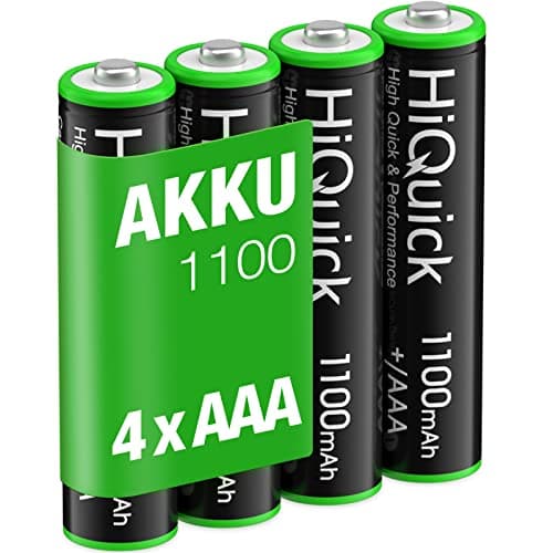 HiQuick Micro AAA Akku 1100mAh NiMH wiederaufladbare Batterien, 1200 Tech wiederaufladbare AAA Akkus, geringe Selbstentladung 1,2V AAA Batterien 4 Stück