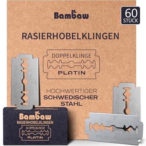 Bambaw – 60 scharfe Rasierklingen für Rasierhobel, aus schwedischem Edelstahl, Ersatzklingen für Rasierhobel Damen und Herren Öko
