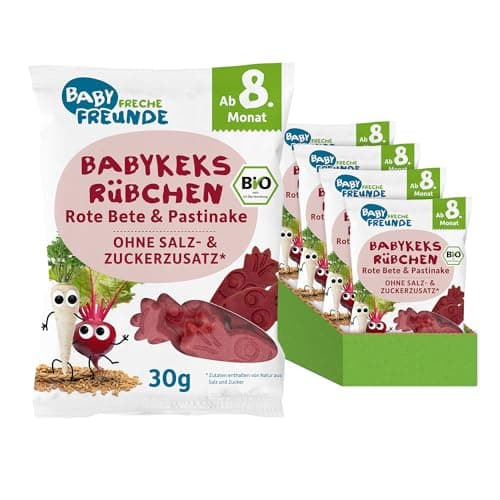 BABY FRECHE FREUNDE Bio Baby Kekse Rübchen Rote Bete & Pastinake, Snack für Babys ab 8 Monaten, ohne Zuckerzusatz, vegan, 8er Pack (8 x 30g) Bio Vegan