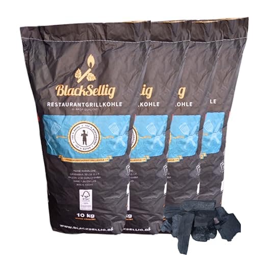 BlackSellig Restaurantgrillkohle – Profiqualität aus nachhaltiger Forstwirtschaft - FSC Zertifiziert (40kg) Öko