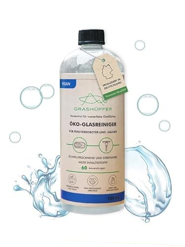 GRASHÜPFER® Öko-Glasreiniger I Reinigungsmittel für alle Fensterroboter und Fenstersauger I 750 ml für mind. 60 Anwendungen I Bio-, Tier- und Umweltfreundlich I Streifenfreie Hochglanzreinigung Bio Öko Vegan