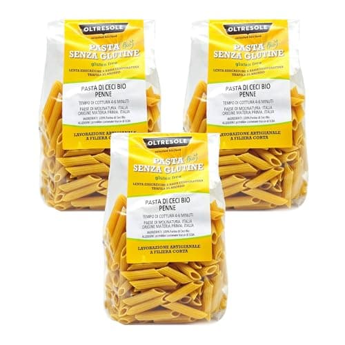 Oltresole, Italienische Bio Kichererbsen Pasta, Penne Format, 100% Bio Kichererbsenmehl Protein Pasta, reich an Ballaststoffen, Vegan, Glutenfrei, Packung mit 3 x 350g Packungen Bio Vegan