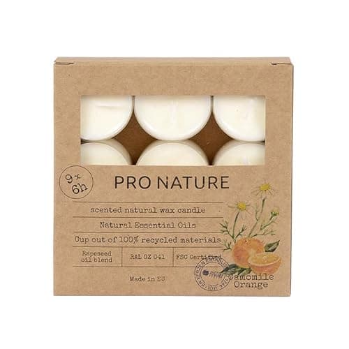 Müller Kerzen PRO NATURE Duftlichte mit Rapsöl - Kamille & Orange - 9er Pack - 6 Stunden Brenndauer - Teelichter aus Natürlichem Wachs, Ätherischen Ölen - Hülle 100% recyceltes Material Öko
