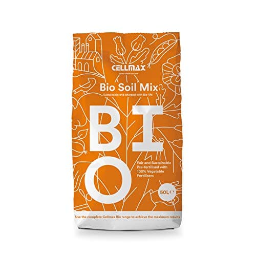 CELLMAX Bio Soil Blumenerde | Eine der nachhaltigsten Blumenerden überhaupt | Einzigartige Zusammensetzung | 100% pflanzlicher Dünger für 4-6 Wochen | RHP-Gütezeichen | 50L Bio Öko Vegan